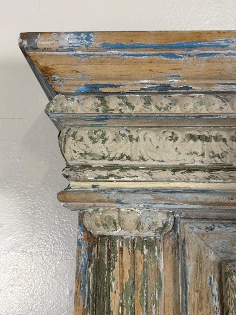 Large 19th Century French Neoclassical Trumeau Mirror with Aged Painted Finish