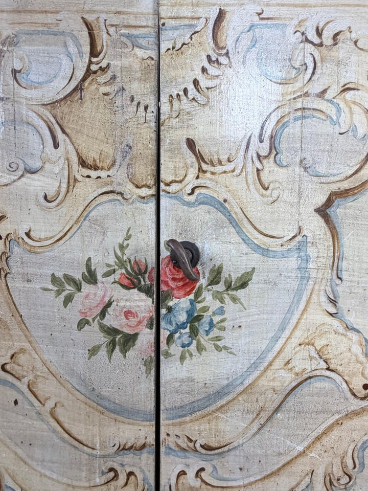 Italian Rococo Painted Serpentine Credenza with Floral Cartouches