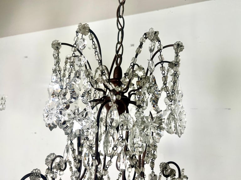 Pair of French Crystal & Beaded Chandeliers C. 1930's