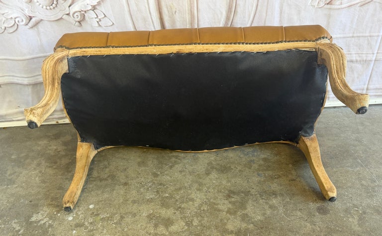 French Louis XV Style Tufted Bench - Caramel Leather