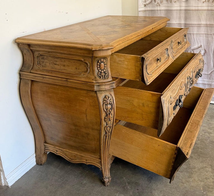 Antique French Louis XV Bombe Commode - Bleached Oak