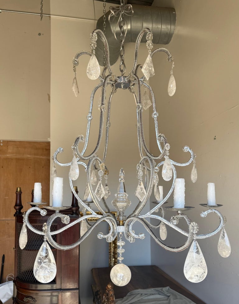 French Rock Crystal Silvered Chandelier