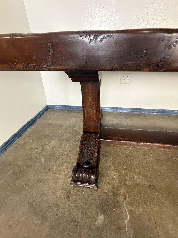 Monumental Spanish Revival Carved Trestle Dining Table, Early 20th Century