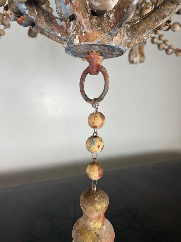Monumental Italian Parcel-Gilt & Painted Wood-Bead Chandelier