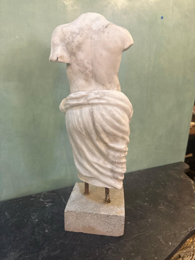 Classical Marble Male Torso Fragment on Custom Stone Base