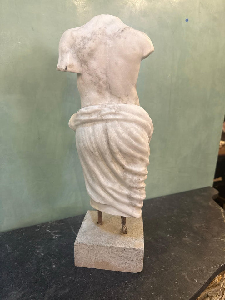Classical Marble Male Torso Fragment on Custom Stone Base