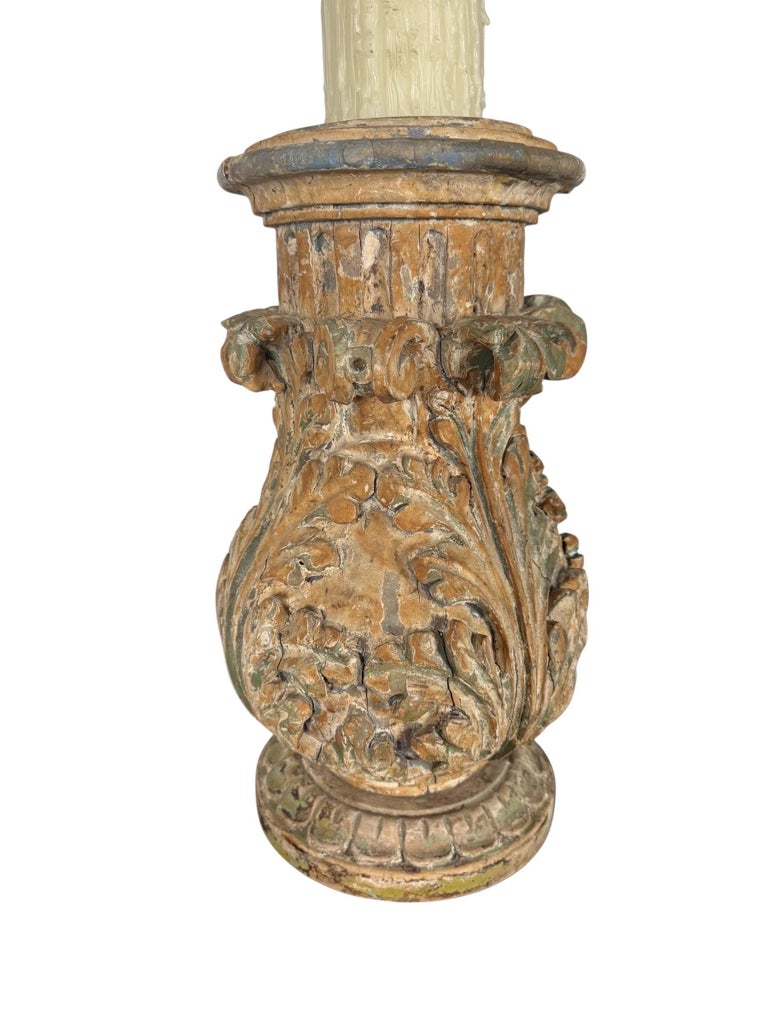 Pair of Italian Carved Wood Baroque Style Table Lamps