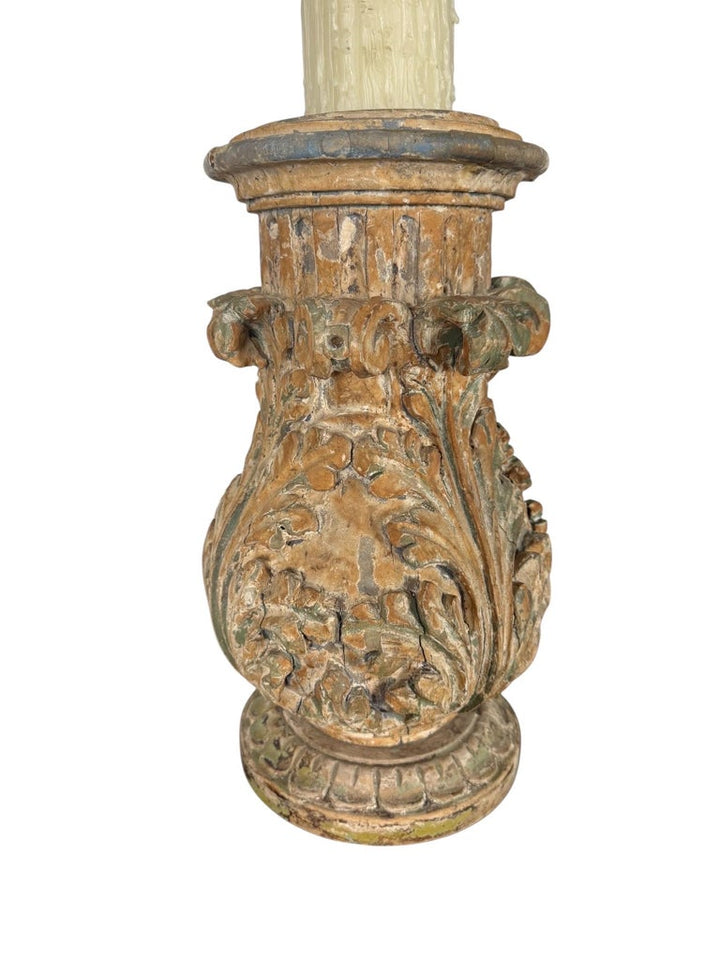 Pair of Italian Carved Wood Baroque Style Table Lamps