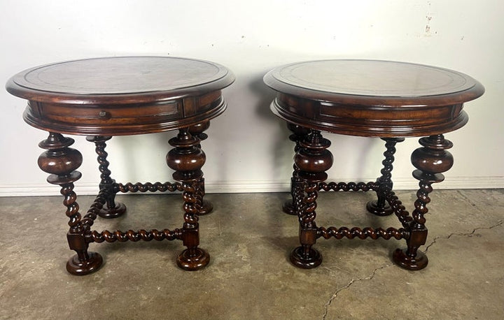 Pair of Leather Top Side Tables by John Richards