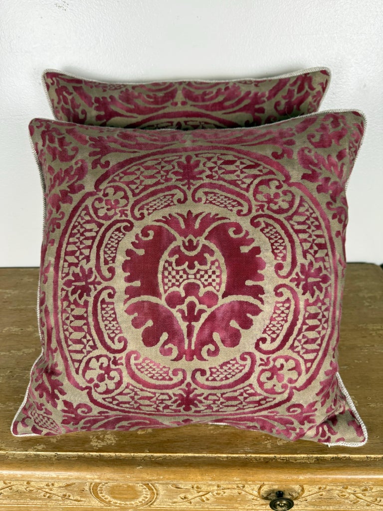 Pair of Exceptional Fortuny Textile Pillows from 1940s Italian Villa Draperies