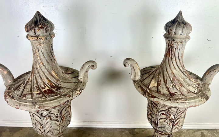 Pair of 19th C. Italian Carved Painted Finials