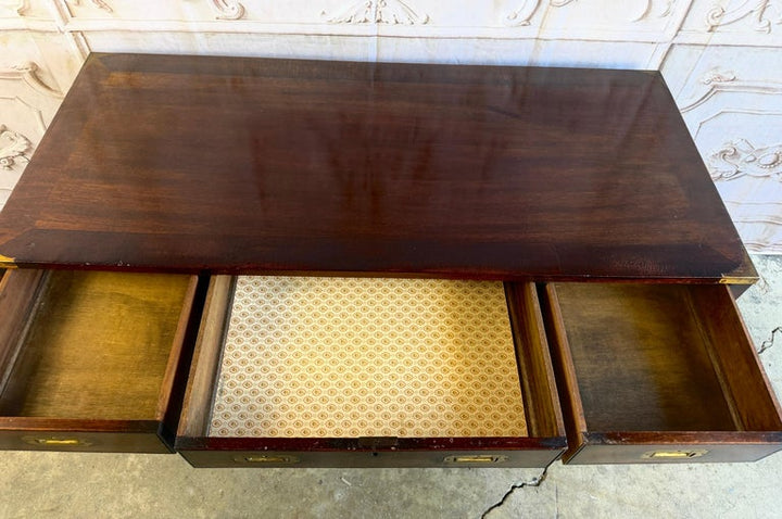 Antique English Campaign Console Desk - 3 Drawer Military Writing Table