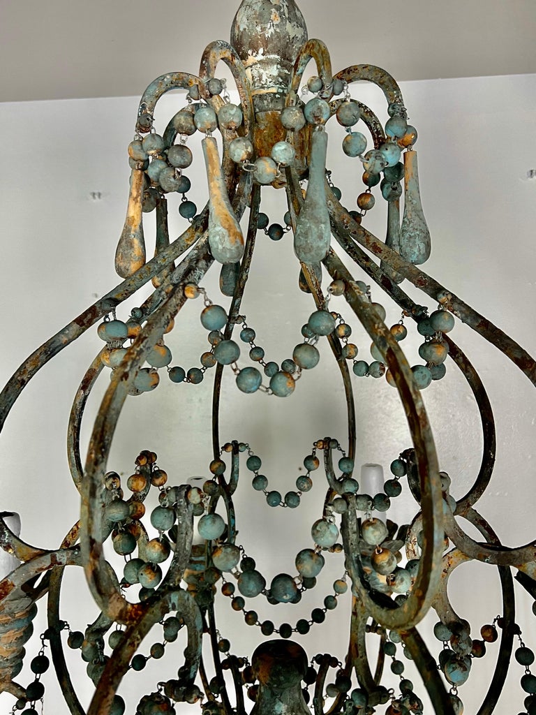 Italian Style Wood and Iron Chandelier with Wood Drops By MLA