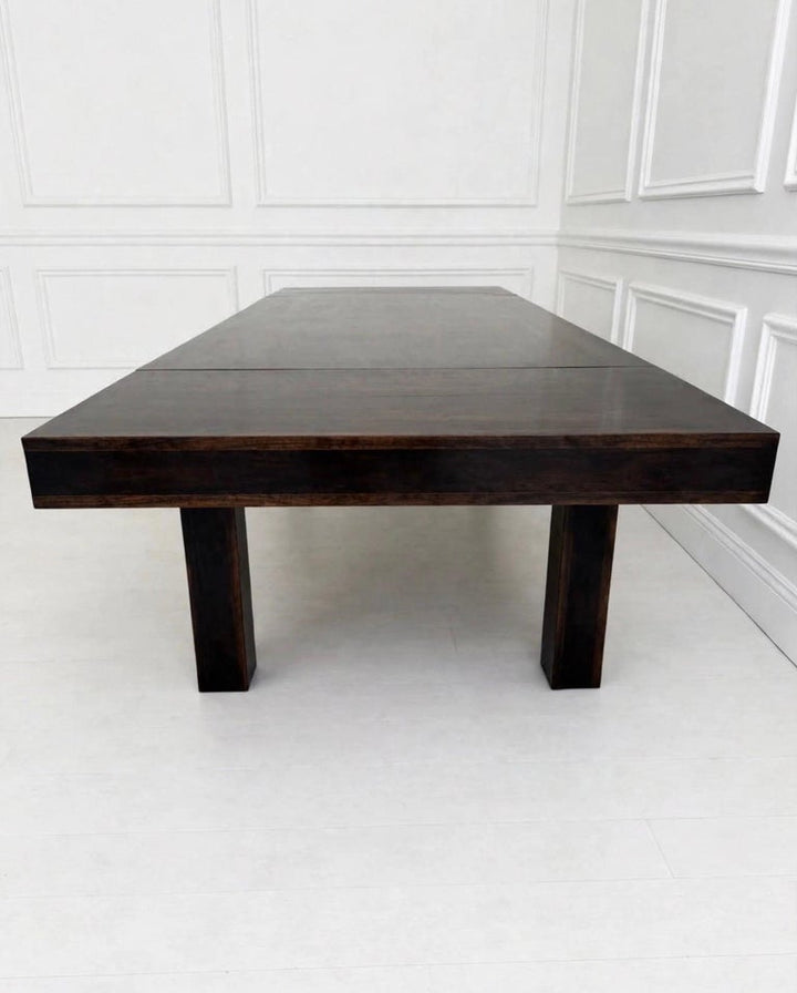 Monumental Minimalist Extendable Dining Table In High-Gloss Ebonized Hardwood