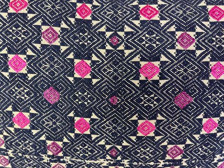 Navy & Pink Geometric Woven Tribal Pillow