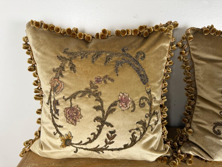 Pair of Custom Velvet Appliqué Pillows by Melissa Levinson
