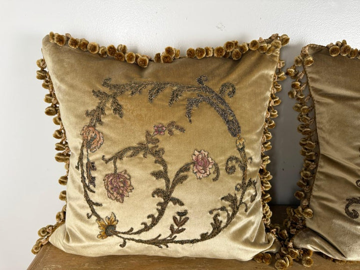 Pair of Custom Velvet Appliqué Pillows by Melissa Levinson