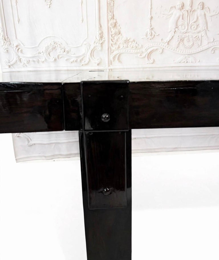 Monumental Minimalist Extendable Dining Table In High-Gloss Ebonized Hardwood