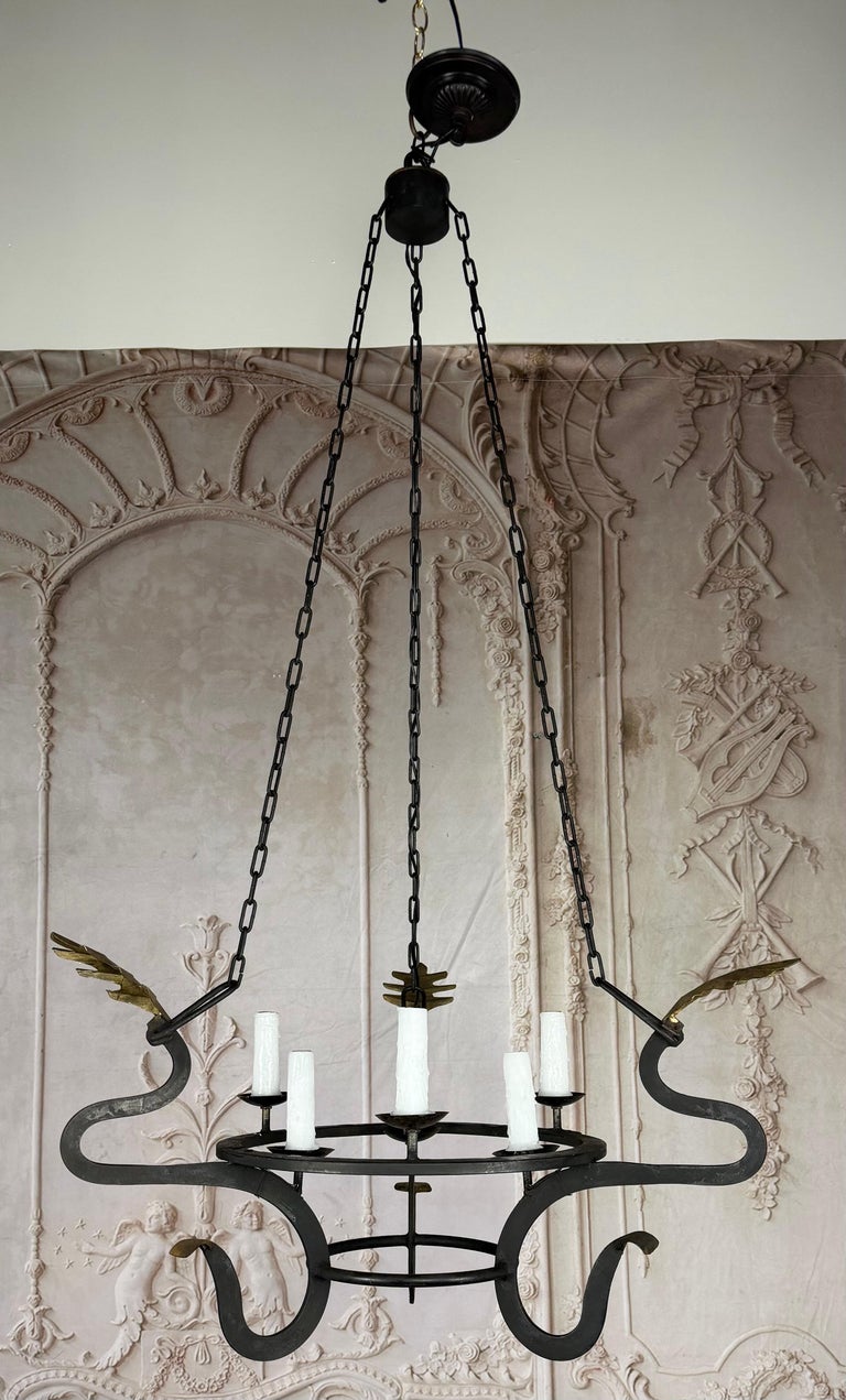 Serpentine Chandelier with Gilt Oak Leaves by Miamar Home