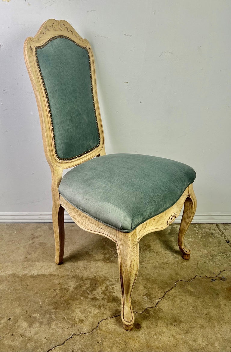 Set of Eight French Blue Velvet Dining Chairs C.1930's