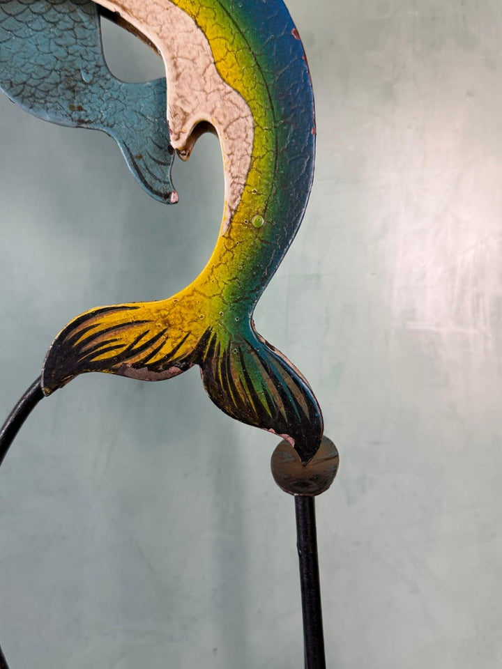 Vintage Folk Art Dolphin Rider Balancing Kinetic Sculpture