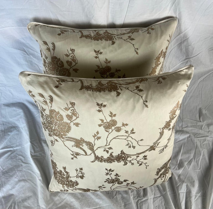 Pair of Venezianina Patterned Gold & Cream Fortuny Pillows