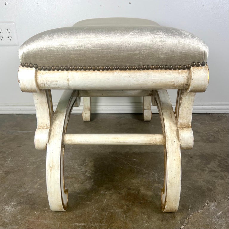 Italian Style Painted & Parcel Gilt Bench w/ Velvet