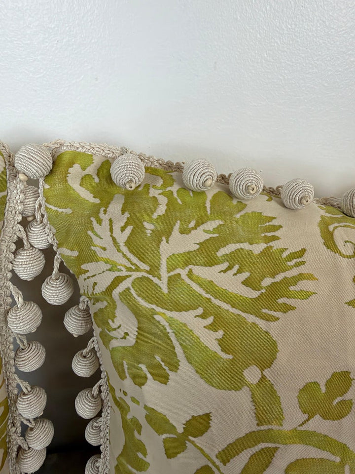 Pair of Mariano Fortuny Pillows - with Designer Pom-Pom Trim