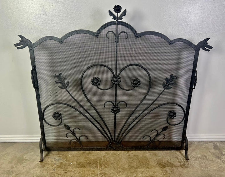 Wrought Iron Fireplace Screen w/ Cast Handles