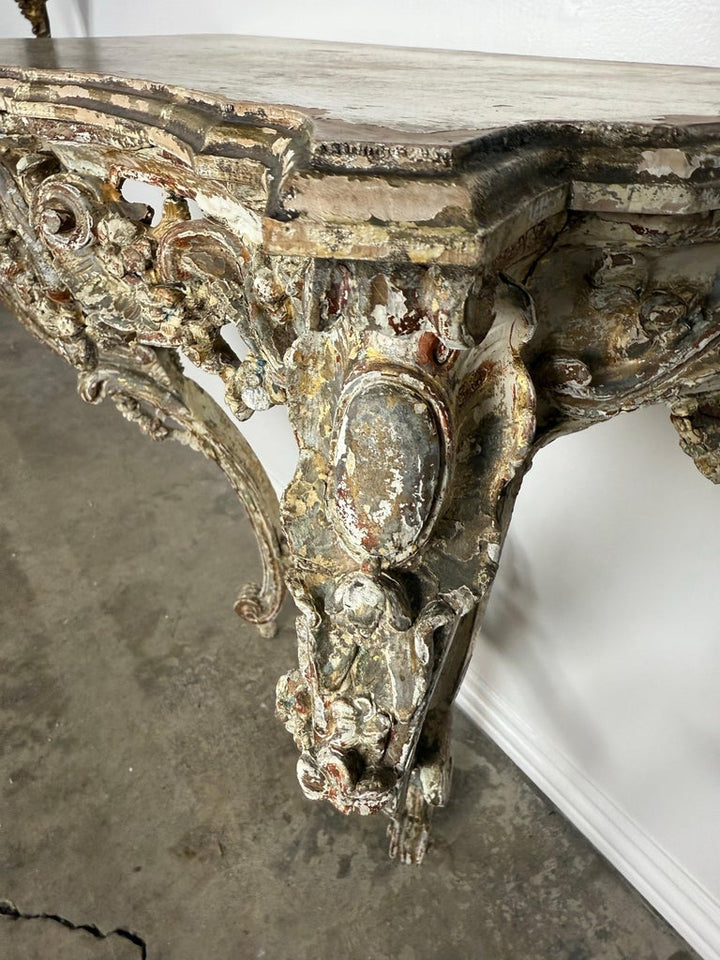 19th-Century Italian Rococo Painted and Giltwood Console Table