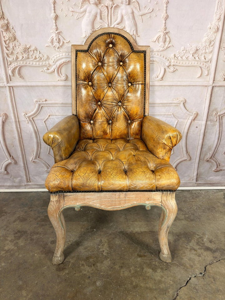 Set of 8 French Louis XV Dining Chairs, Leather Tufted, 1960s