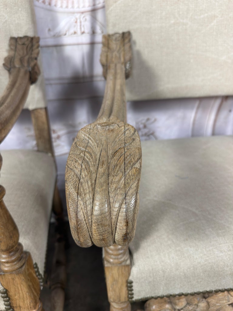 Pair of Exceptional Spanish Baroque Throne Armchairs with Hand-Carved Lion Heads