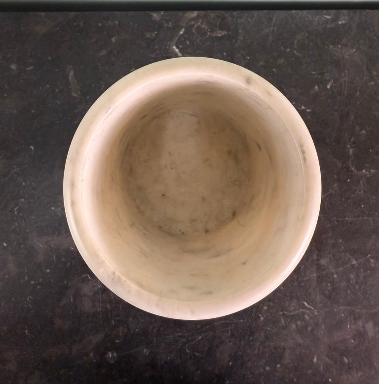 Hand-Carved Alabaster Cylinder Vessel / Urn with Soft Veining