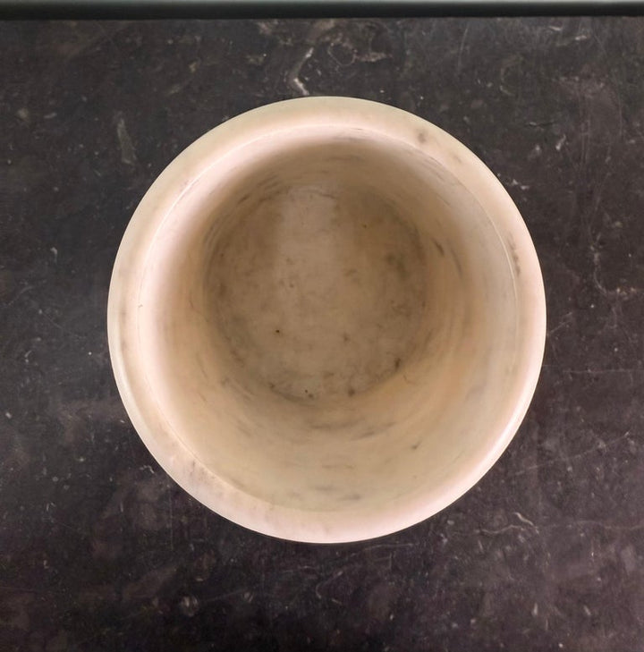 Hand-Carved Alabaster Cylinder Vessel / Urn with Soft Veining