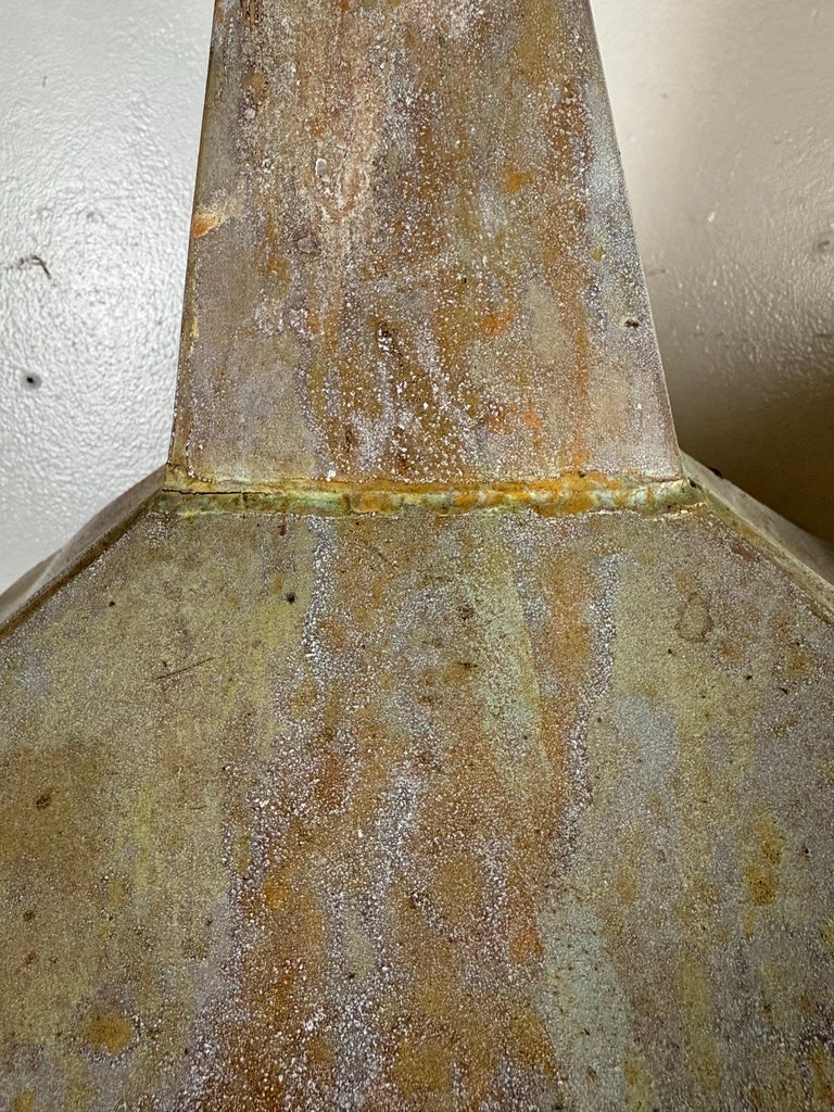 Pair of Large Patinated Zinc Architectural Finials Mounted on Iron Bases