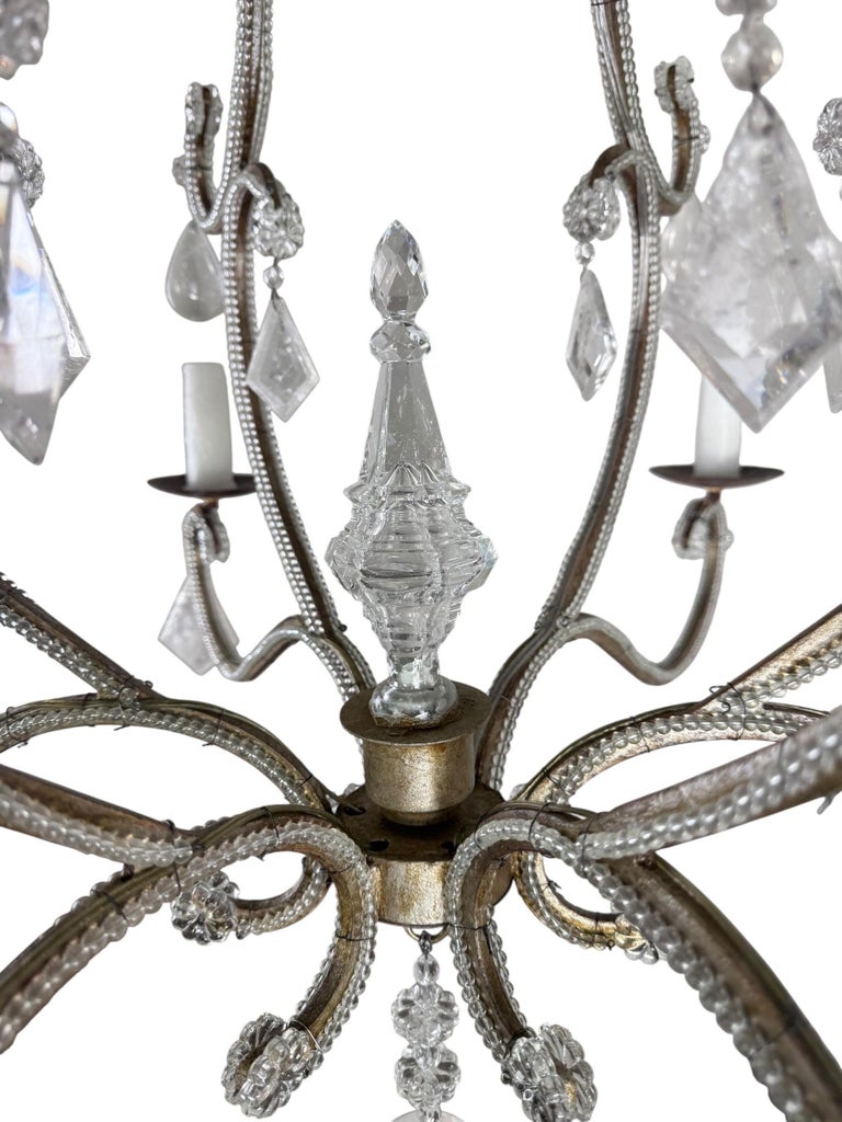 Elegant Rock Crystal and Iron Six-Light Chandelier