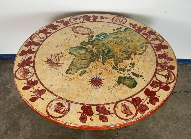 Hand-Painted Italian Map Center Table, circa 1940s