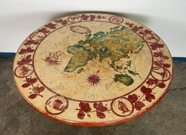 Hand-Painted Italian Map Center Table, circa 1940s