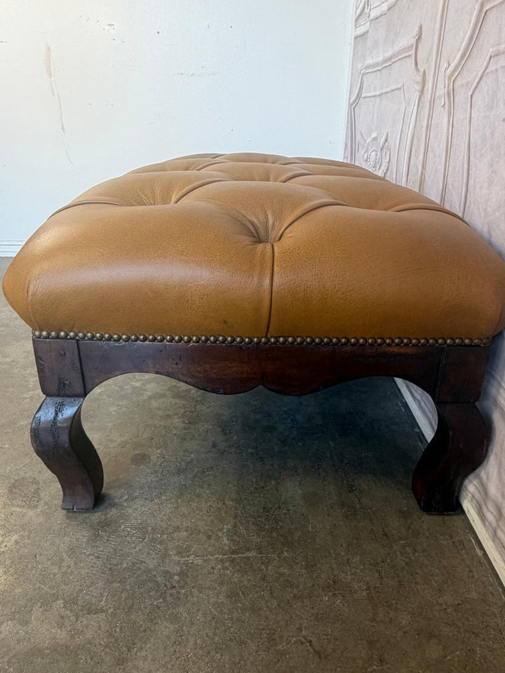 French Chesterfield Tufted Bench in Caramel Leather