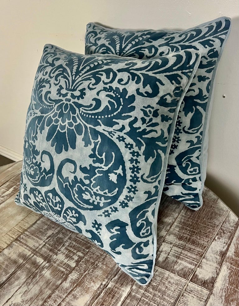 Pair of Custom Blue & White Fortuny Pillows