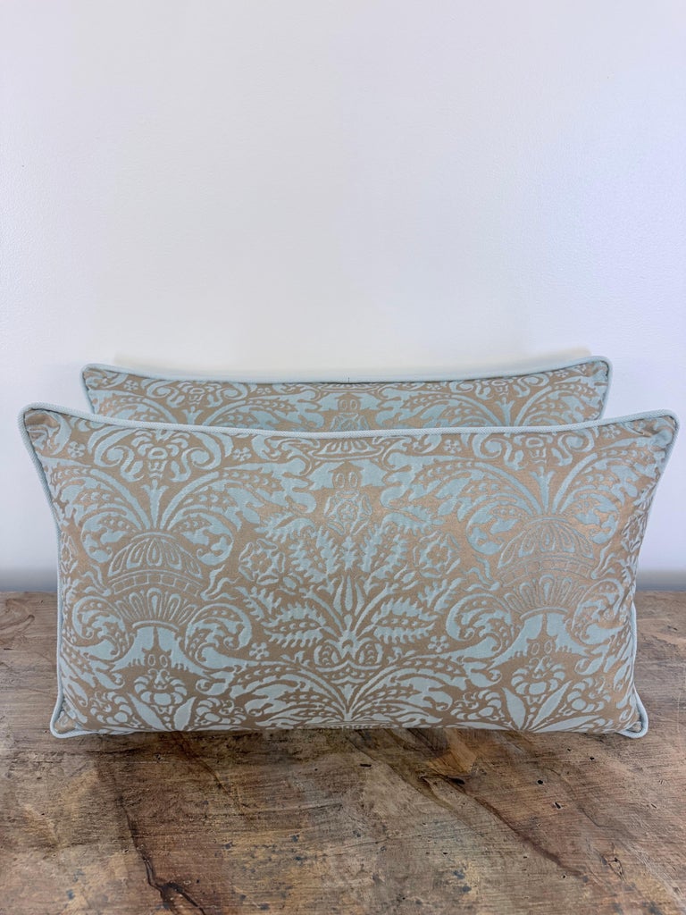 Custom Aquamarine & Gold Fortuny lumbar Pillows