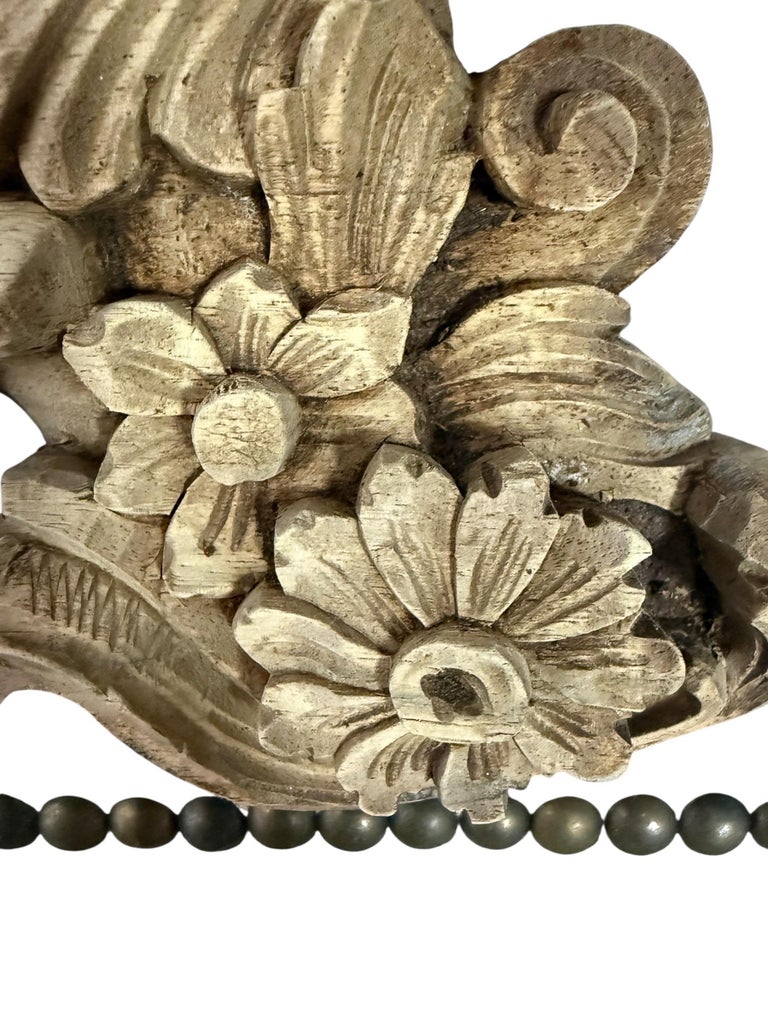 Ornate Carved Wood and Upholstered Headboard