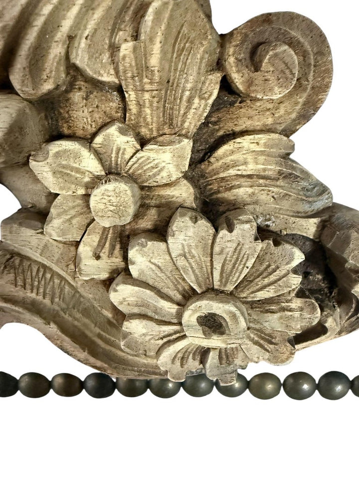Ornate Carved Wood and Upholstered Headboard
