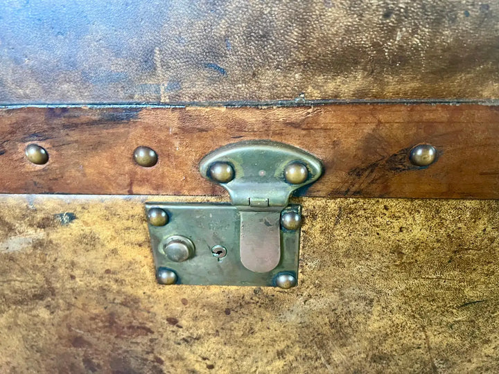 19th C. English Leather Coffee Table/Steamer Trunk