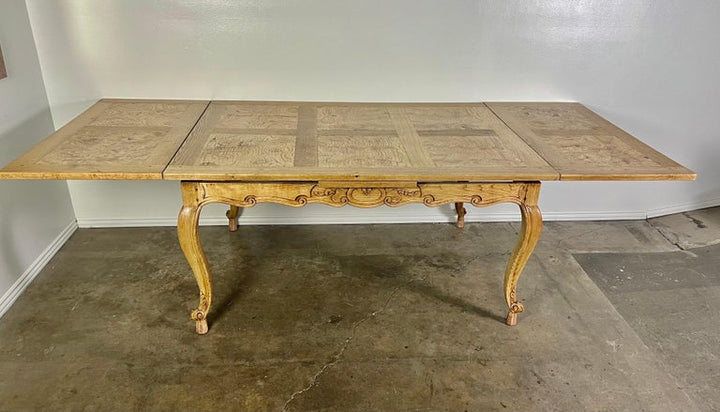 19th Century French White Oak & Burl Walnut Dining Table