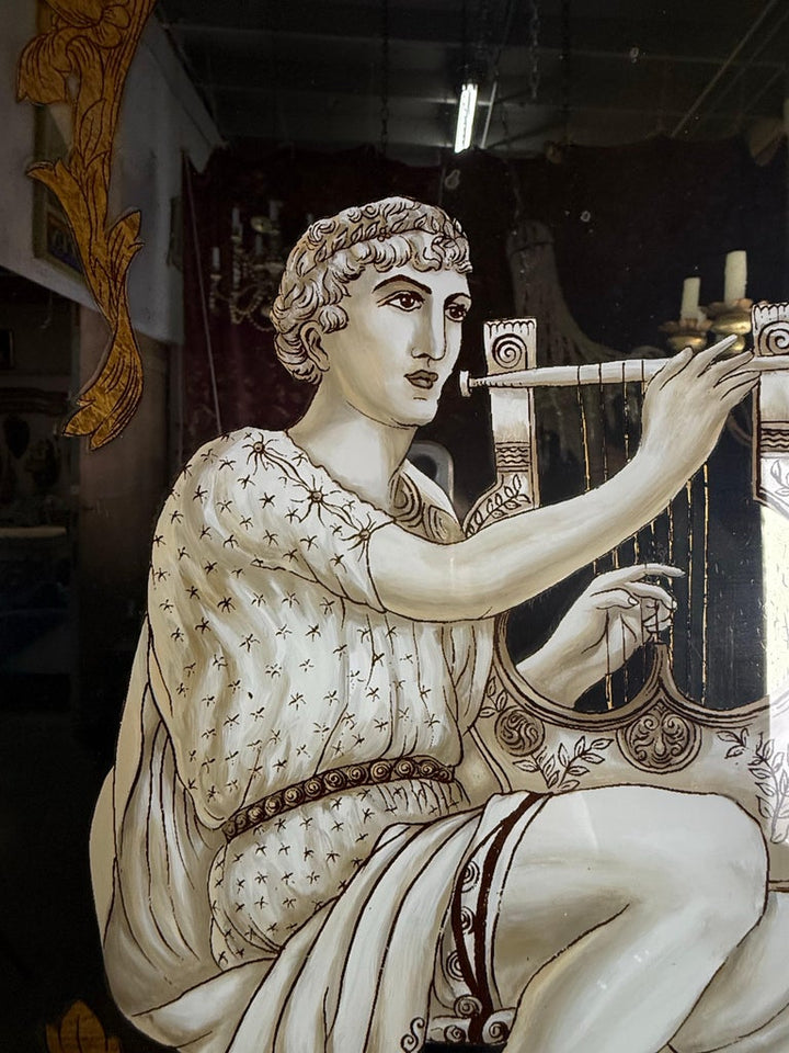 Pair of Reverse Painted Framed Mirror Panels