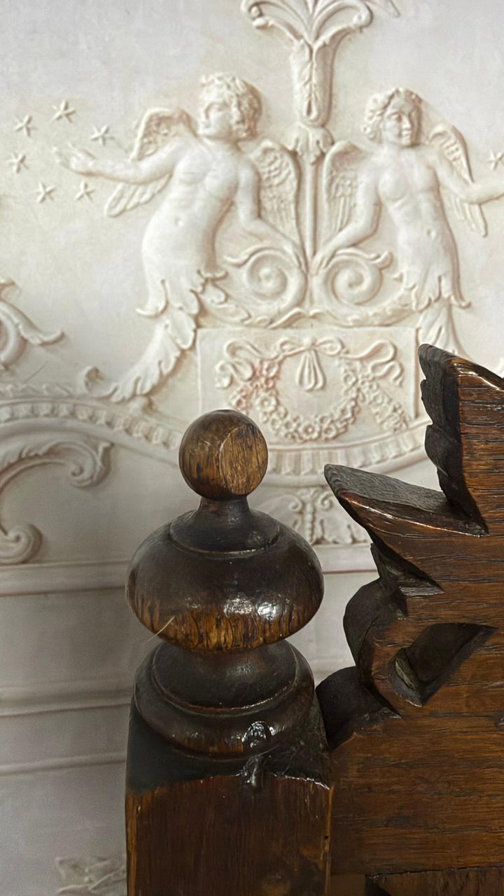 Set of 6 Antique Jacobean Hunt Chairs in Heavily Carved Oak with Cognac Leather