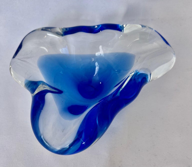 Blue and Clear Hand Blown Murano Dish