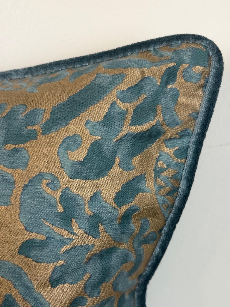 Authentic Fortuny Aquamarine Velvet &amp; Gold Pillows, Italy, 21st Century