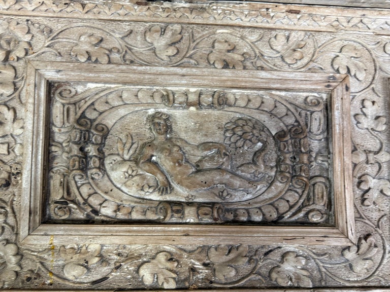 Italian Carved Linen Headboard w/ Antique Panel